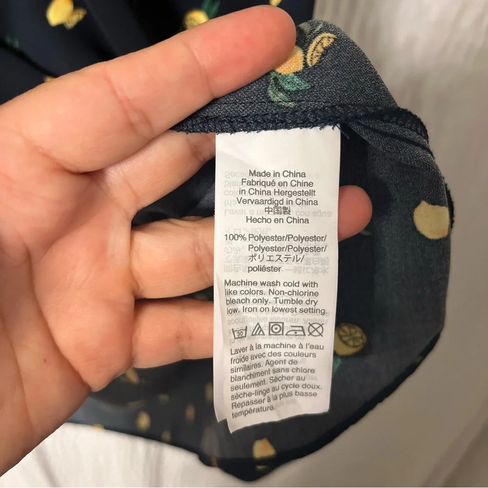 J. Crew Navy Blue Drapey Twill Lemon Print Wrap Dress Women’s Size 20 Plus 2X - Picture 9 of 12